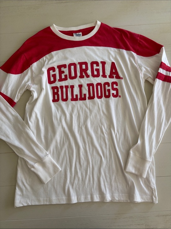 Pressbox Tops - Pressbox White and Red Georgia Bulldogs Long-Sleeve Jersey